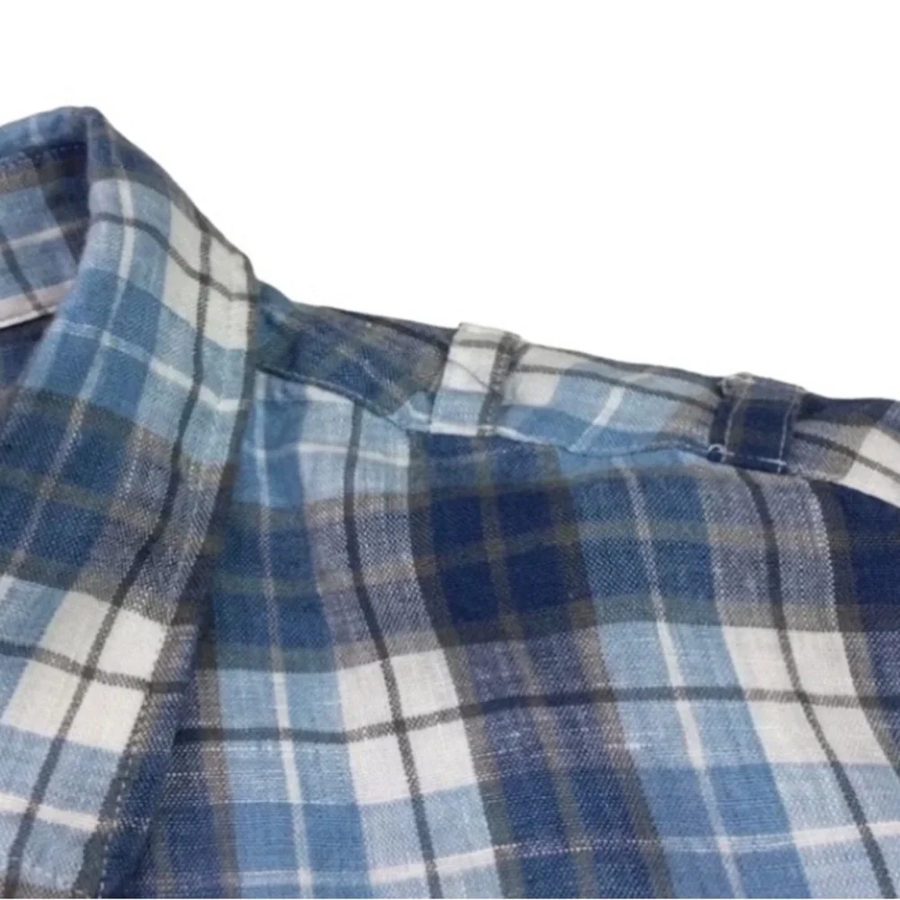J.Crew Irish Linen Blue Plaid Button-Down Shirt Men’s Medium Long Sleeve